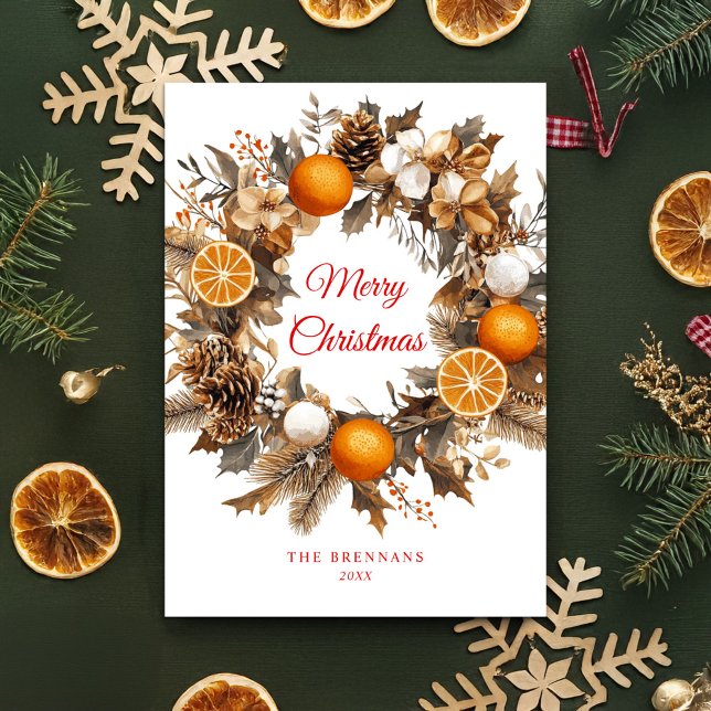 Dried Oranges Citrus Wreath Elegant Christmas Holiday Card (Dried Oranges Citrus Wreath Elegant Christmas Holiday Card)