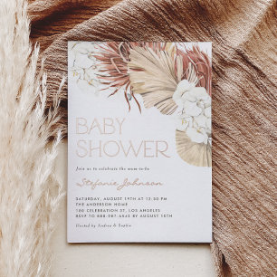 Dried Palm and White Orchid Boho Baby Shower Foil Invitation