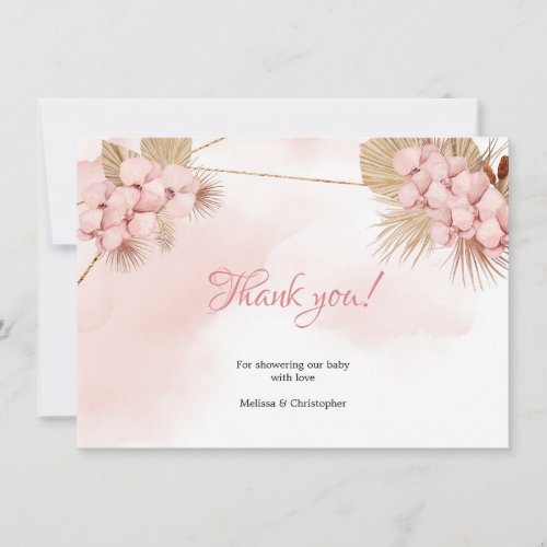 Dried Palm Blush Pink Orchid Flowers Gold Arch  Thank You Card