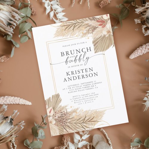 Dried Palm Brunch Bubbly Bridal Shower Invitation