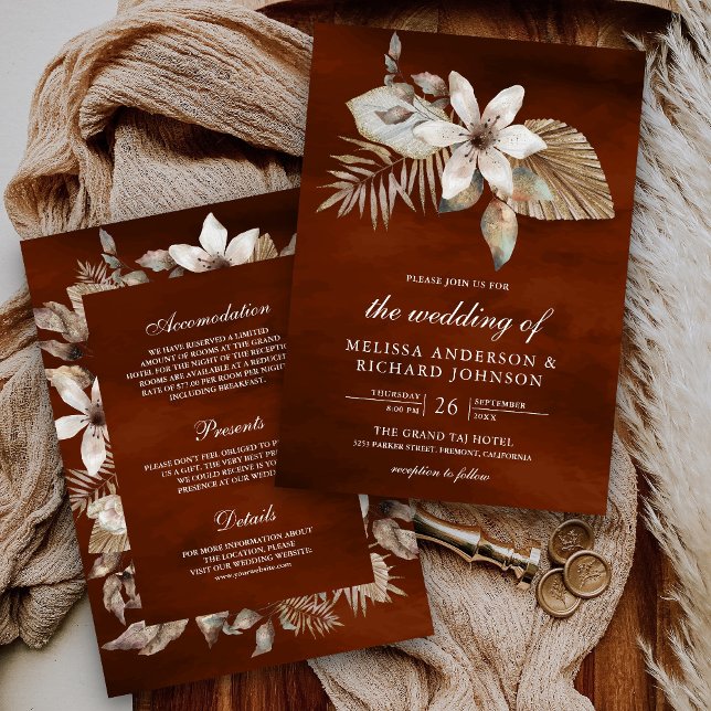 Dried Palm Floral All in One Burnt Orange Wedding Invitation (Creator Uploaded)