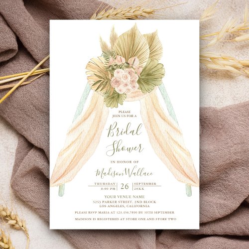 Dried Palm Floral Boho Triangle Arch Bridal Shower Invitation