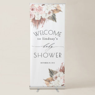 Dried Palm Foliage Tropical Baby Shower Welcome Retractable Banner