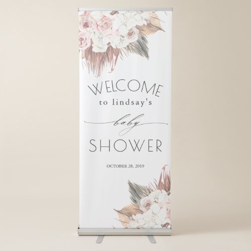 Dried Palm Foliage Tropical Baby Shower Welcome Retractable Banner