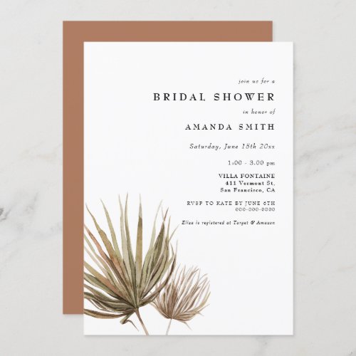 Dried Palm Leaf Desert Modern Boho Bridal Shower I Invitation - Dried Palm Leaf Desert Modern Boho Bridal Shower Invitation