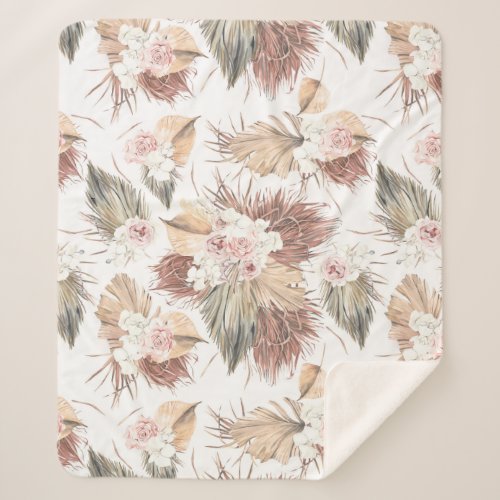 Dried Palm Leaves and Exotic Tropical Flowers Sherpa Blanket