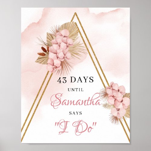 Dried Palm Leaves Blush Flowers Countdown Sing Poster