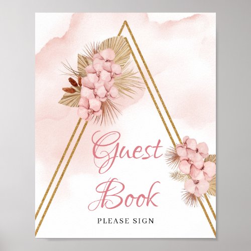Dried Palm Leaves Blush Flowers Guest Book Sign