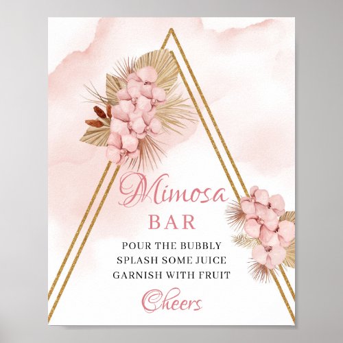 Dried Palm Leaves Blush Flowers Mimosa Bar Sign