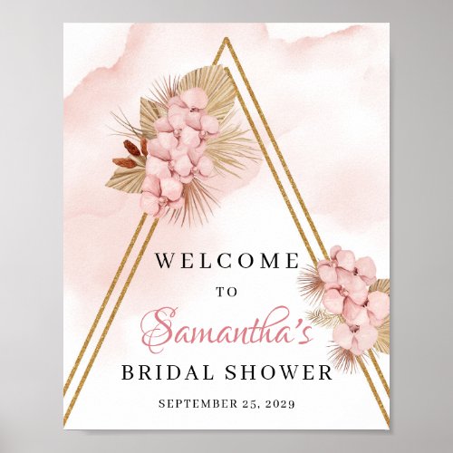 Dried Palm Leaves Blush Pink Flowers Welcome Sign