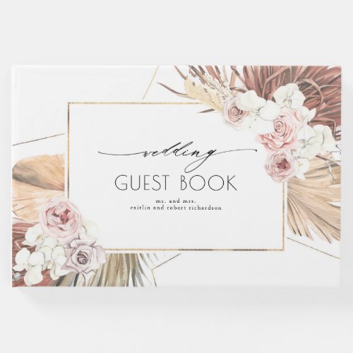 Dried Palm Leaves Exotic White Orchids Wedding Guest Book