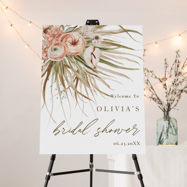 Dried Palm Leaves Floral Bridal Shower Welcome Foam Board (In Situ (Stand))