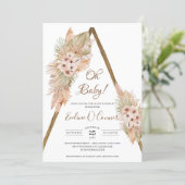 Dried Palm Leaves Pampas Dusty Pink Orchid Oh Baby Invitation (Standing Front)