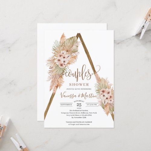 Dried Palm Leaves Pampas Grass Arch Couples Shower Invitation