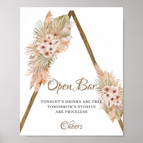 Dried Palm Leaves Pampas Grass Open Bar Sign