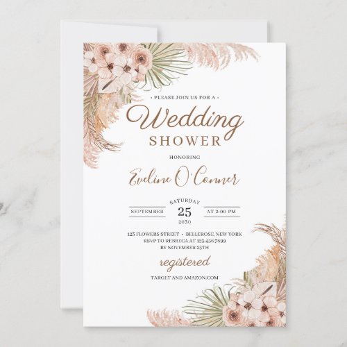 Dried Palm Leaves Pampas Grass Wooden Arch Wedding Invitation