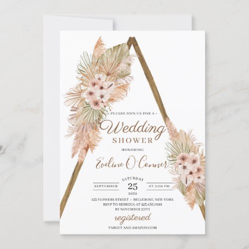 Dried Palm Leaves Pampas Grass Wooden Arch Wedding Invitation