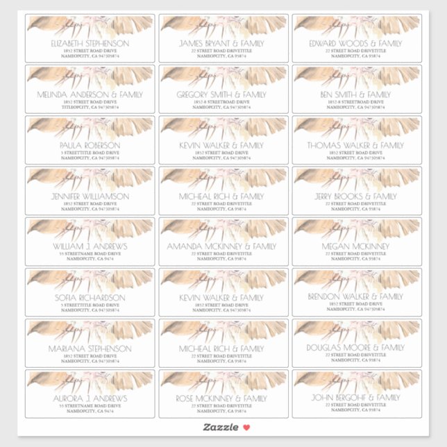 Dried Palm Leaves Small Guest Names Address Labels (Sheet)