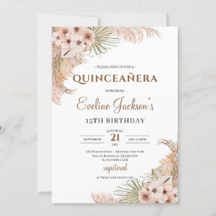 Dried Palm Pampas Grass Blush Orchid Quinceanera Invitation
