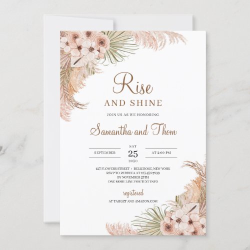 Dried Palm Pampas Grass Blush Roses Rise and Shine Invitation