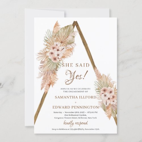 Dried Palm Pampas Grass Dusty Orchid She said Yes Invitation