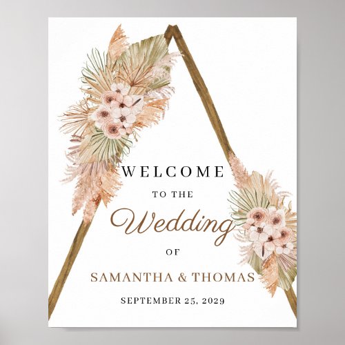 Dried Palm Pampas Grass Pink Orchid Wedding Sign
