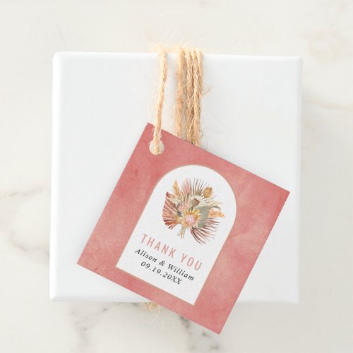 Dried palm pampas grass  pink Thank You wedding Favor Tags