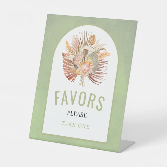 Dried palm pampas grass sage green wedding Favors Pedestal Sign (Front)