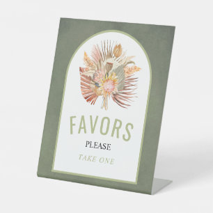 Dried palm pampas grass sage green wedding Favors Pedestal Sign