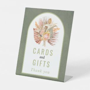 Dried palm, pampas grass sage green wedding pedestal sign