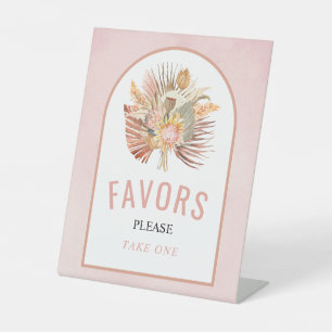 Dried palm pampas grass soft pink wedding Favors Pedestal Sign