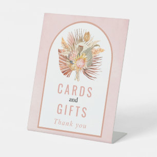 Dried palm, pampas grass soft pink wedding pedestal sign