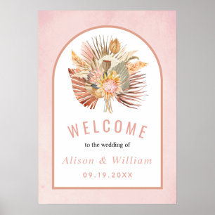 Dried palm pampas grass soft pink welcome wedding poster