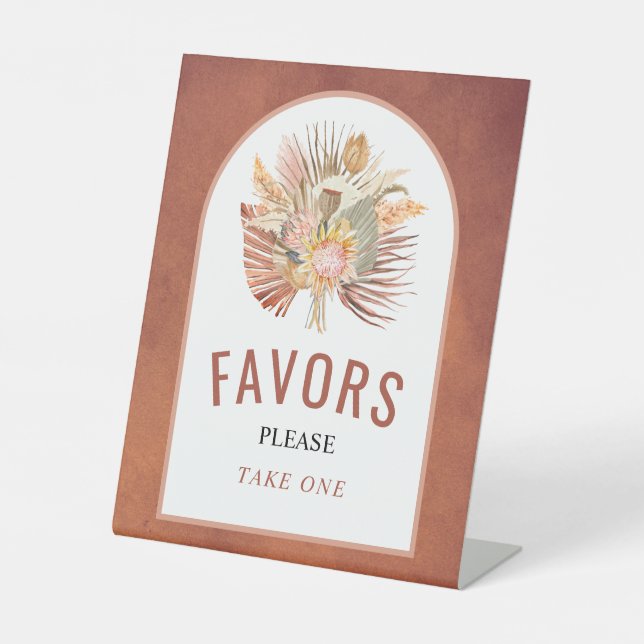 Dried palm pampas grass terracotta wedding Favors Pedestal Sign (Front)