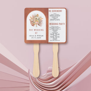 Dried palm pampas grass terracotta wedding program hand fan