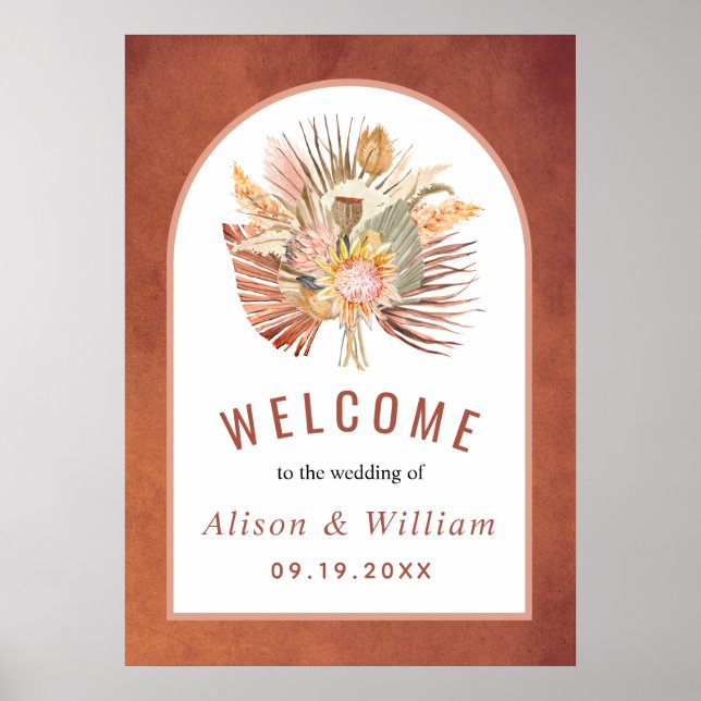 Dried palm pampas grass terracotta welcome wedding poster (Front)