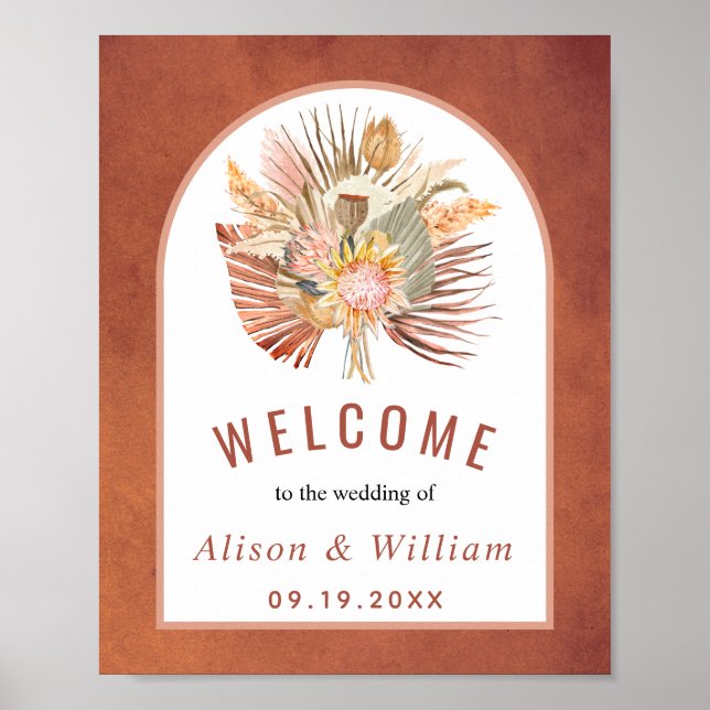 Dried palm pampas grass terracotta welcome wedding poster (Front)
