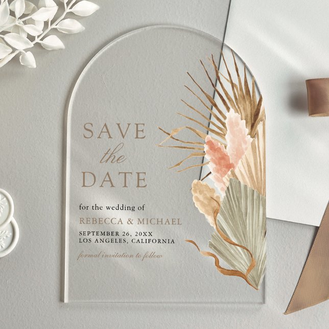 Dried Palm Pampas Taupe Wedding Save the Date (Creator Uploaded)