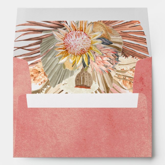 Dried palms and pampas grass pink wedding envelope (Back (Bottom))