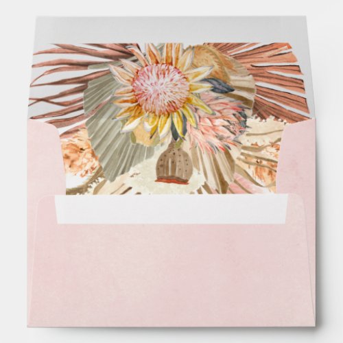Dried palms and pampas grass soft pink wedding envelope
