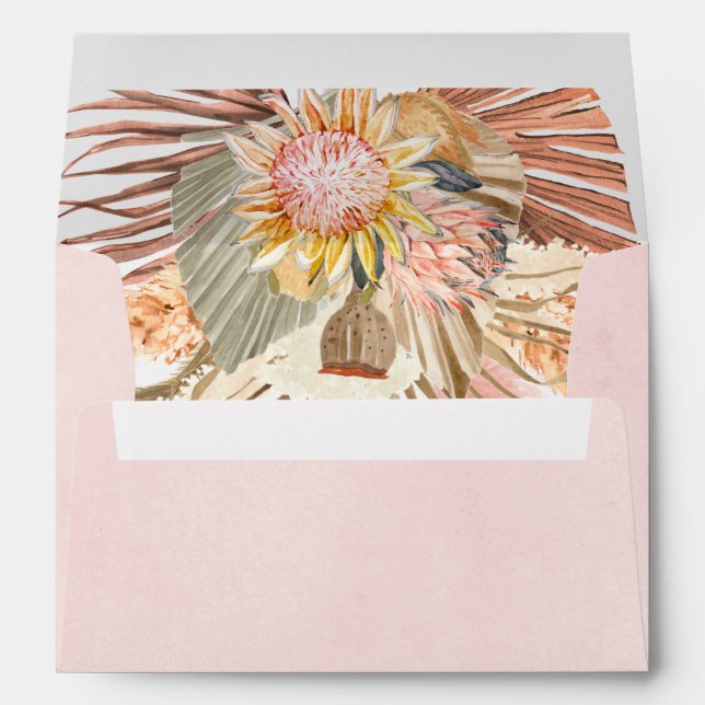 Dried palms and pampas grass soft pink wedding envelope (Back (Bottom))