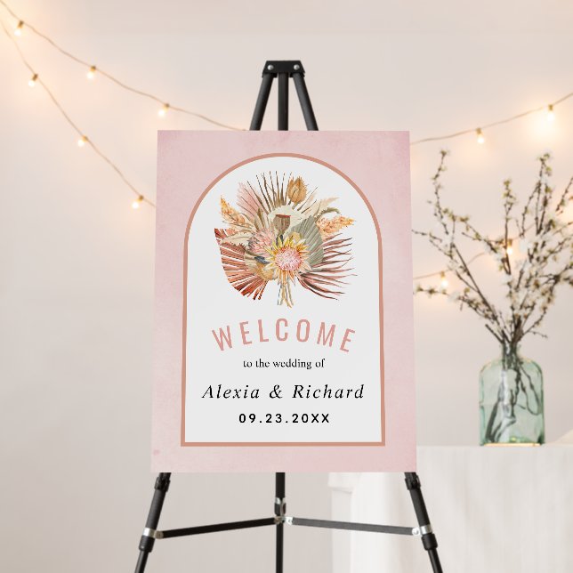 Dried palms and pampas grass soft pink wedding foam board (In Situ (Stand))