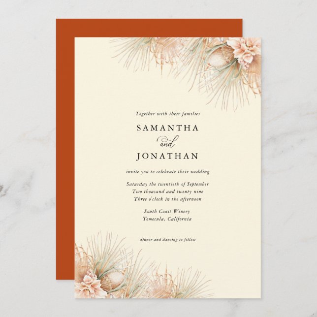 Dried Palms Boho Terracotta Wedding Invitation (Front/Back)