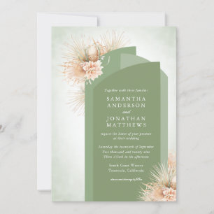 Dried Palms Sage Green and Blush Wedding Invitation