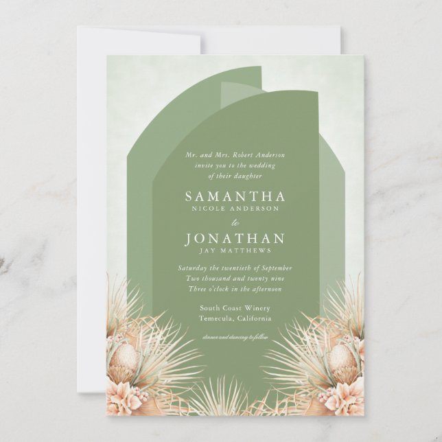 Dried Palms Sage Green Wedding Invitation (Front)