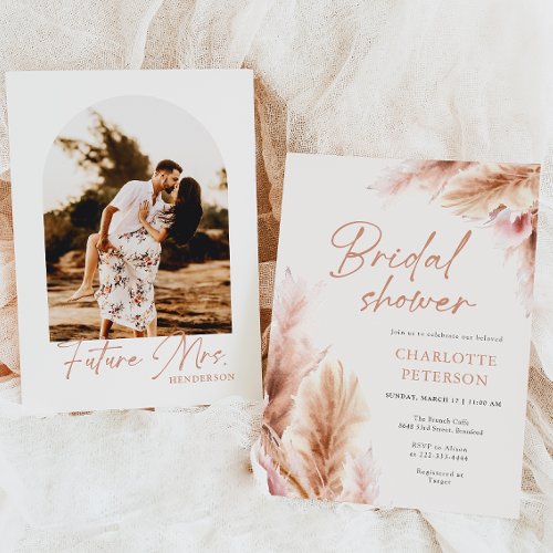 Dried Pampas Grass Boho Photography Bridal Shower Invitation