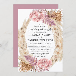 Dried Pampas Grass Floral Wedding Rehearsal Dinner Invitation