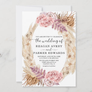 Dried Pampas Grass Rose Purple Floral Wedding Invitation