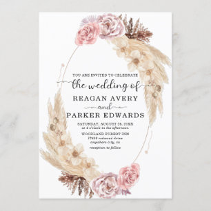 Dried Pampas Grass Rose Purple Wedding Invitation