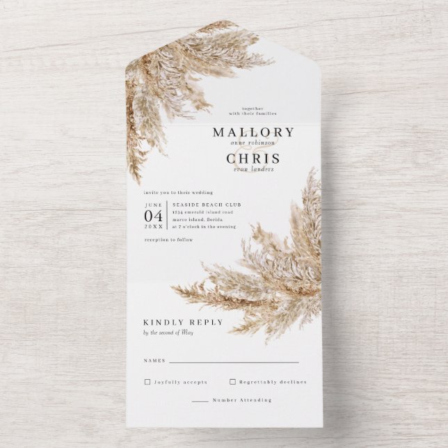 Dried Pampas Grass Wedding  All In One Invitation (Inside)